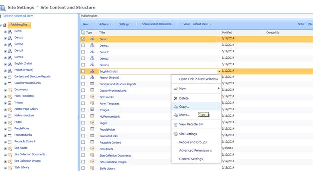 Right click on the site